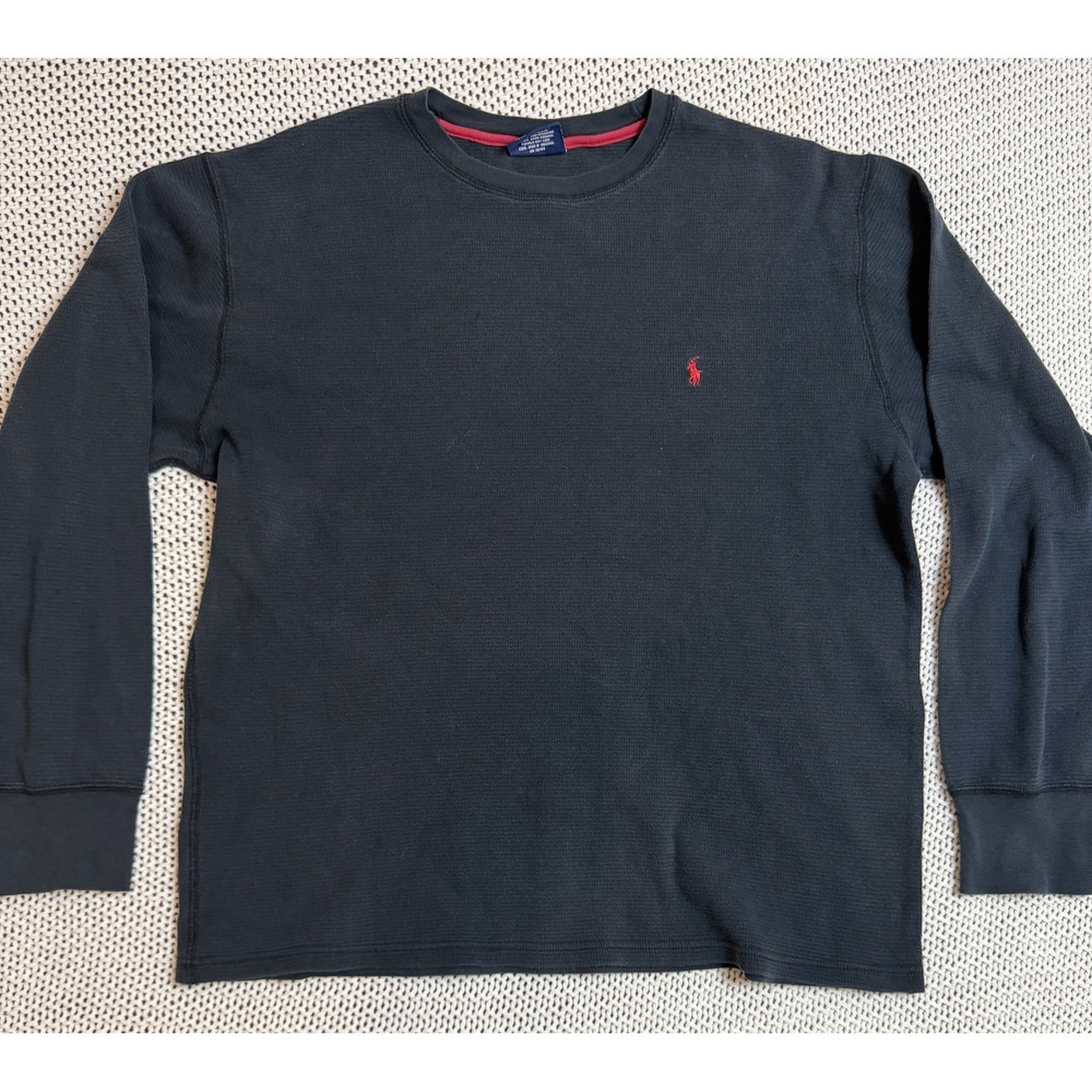 Polo Ralph Lauren Mens Sleepwear Navy Waffle Knit Long Sleeve Shirt Red Pony L
